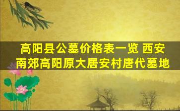 高阳县公墓价格表一览 西安南郊高阳原大居安村唐代墓地